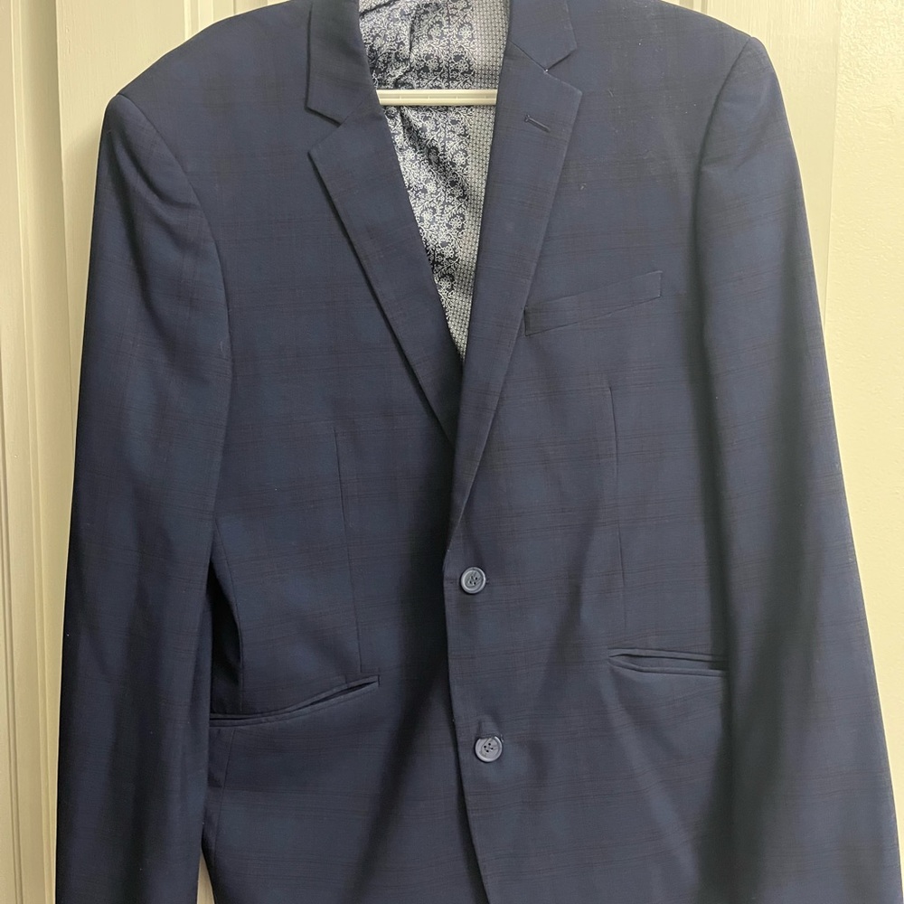 Review Blue Blazer with Notch Lapels and Textured Fabric